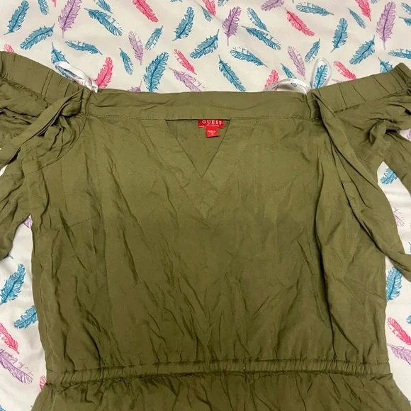 Guess Olive Green Off-Shoulder Dress - Picture 2 of 5